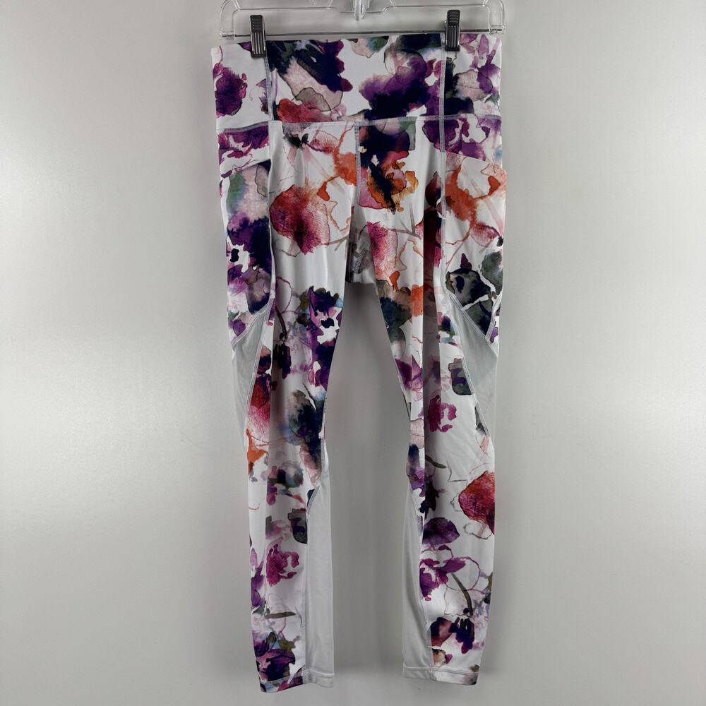 Athleta Floral Mudra Pink Multi Tight Yoga Leggings with Side Pockets Size M